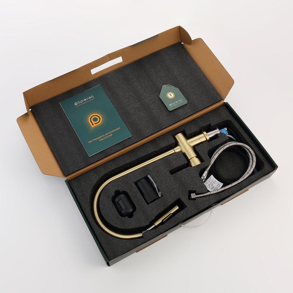 Смеситель для кухни с выдвижным изливом Splenka S204.49.03, золотой сатин — изображение 9