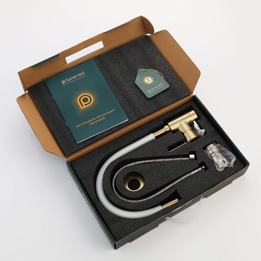 Смеситель для кухни с гибким изливом Splenka S201.4408.03, золотой сатин — изображение 8