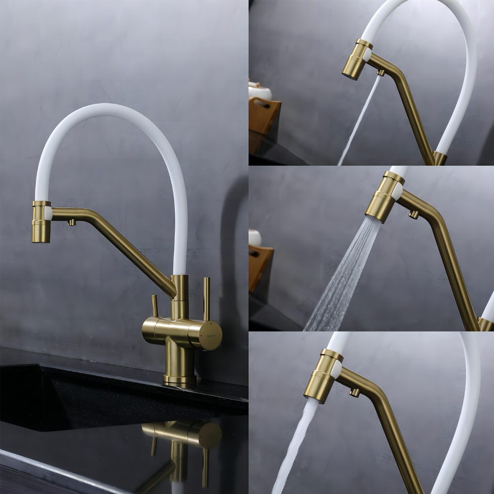 Смеситель для кухни под фильтр с гибким изливом Splenka S70.62.03, золотой сатин — изображение 3