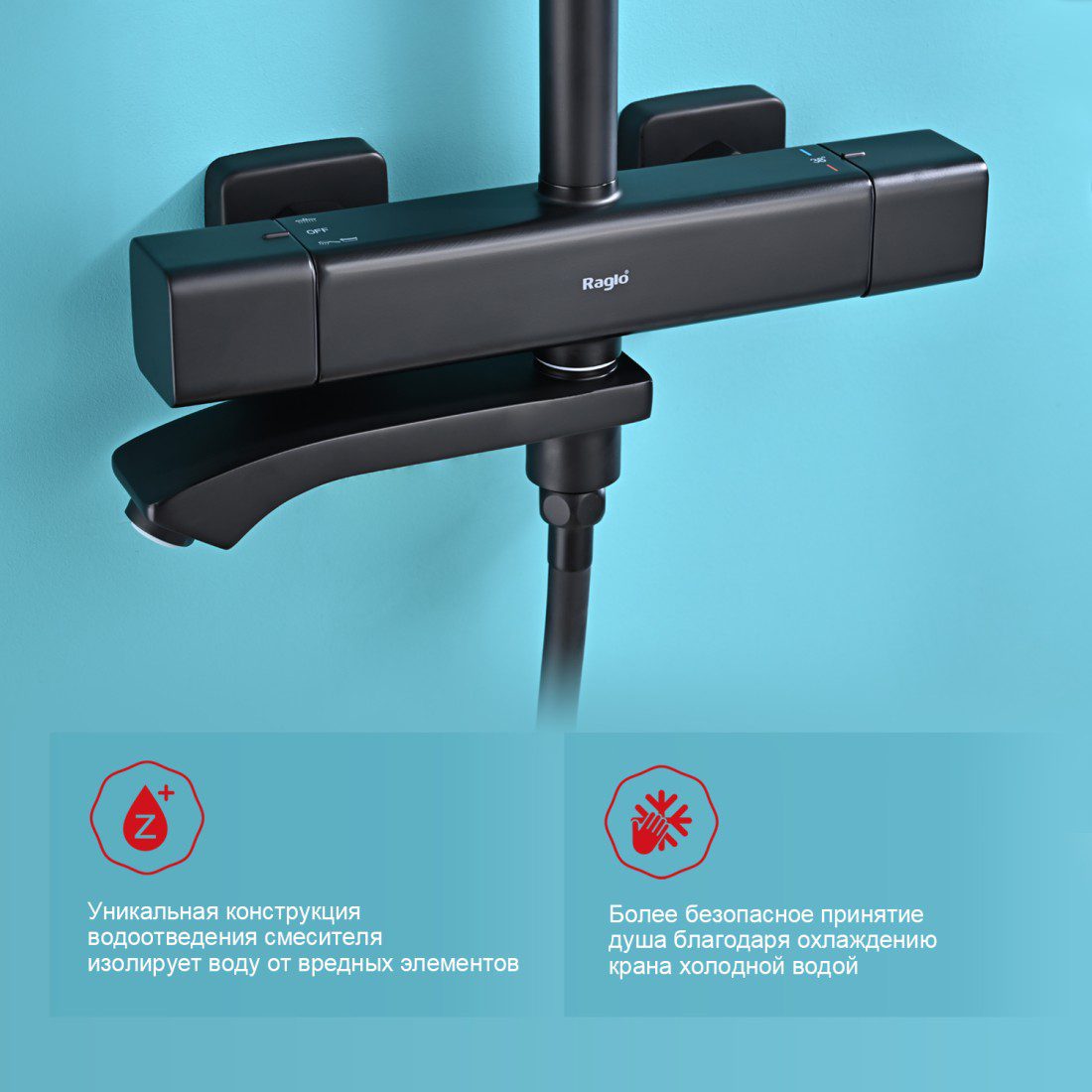 Душевая система с термостатическим смесителем Raglo R01.26.06, чёрный — изображение 11