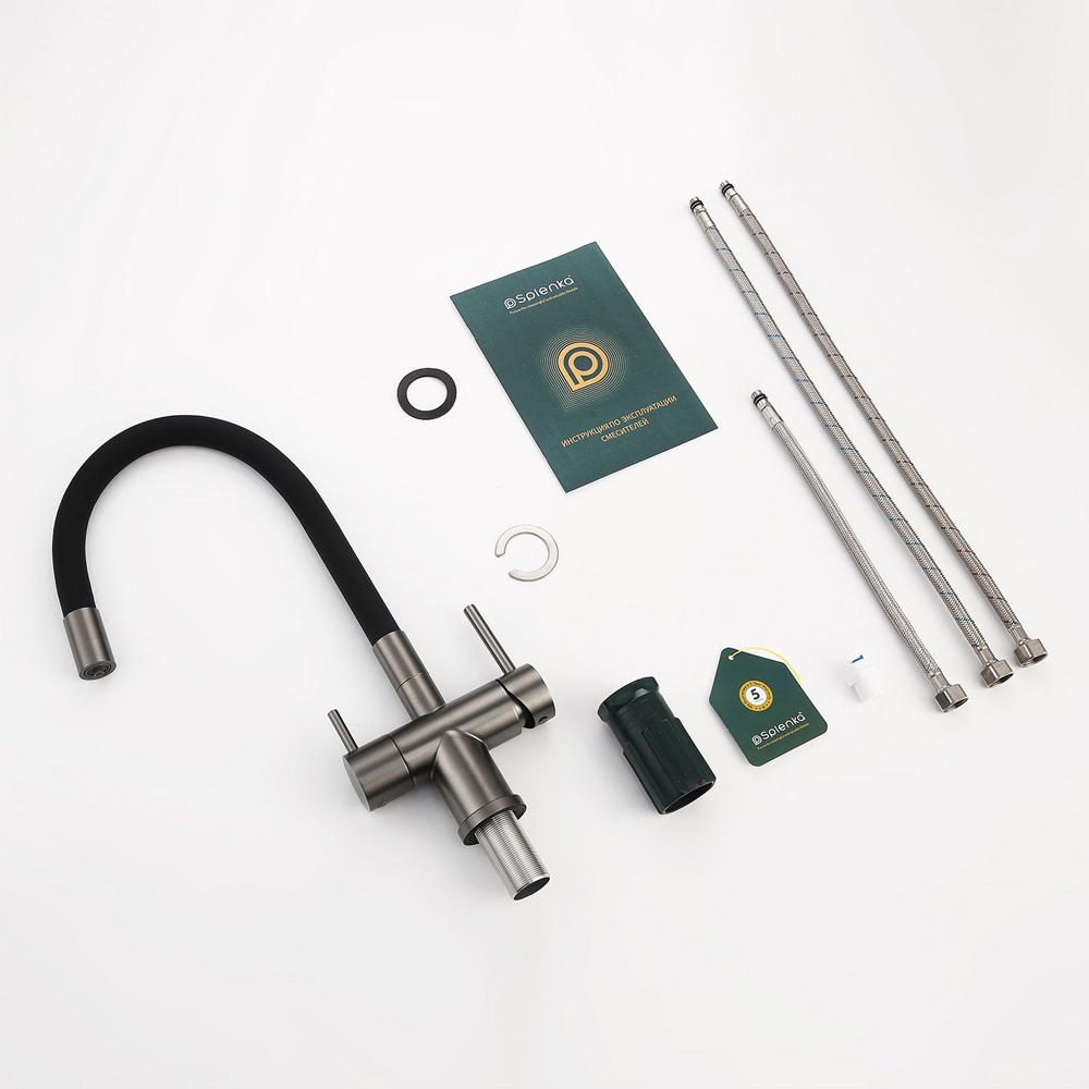 Смеситель для кухни под фильтр с гибким изливом Splenka S70.64.09, графит — изображение 6