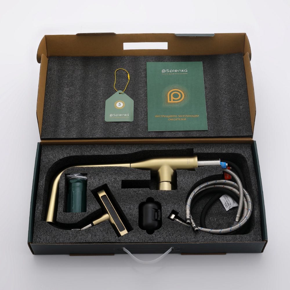 Смеситель для кухни с выдвижным изливом Splenka S206.49.03, золотой сатин — изображение 4