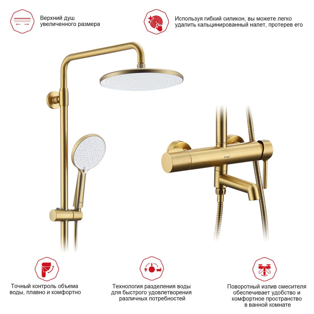 Душевая система Raglo R20.24.03, золотой сатин — изображение 4