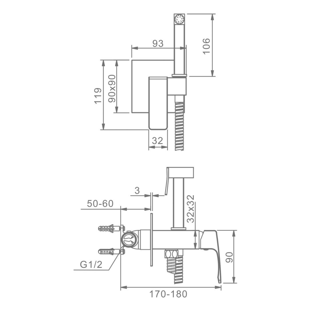 Смеситель скрытого монтажа для гигиенического душа Raglo R01.52.09, графит — изображение 8