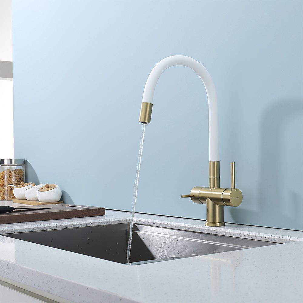 Смеситель для кухни под фильтр с гибким изливом Splenka S70.64.03, золотой сатин — изображение 4