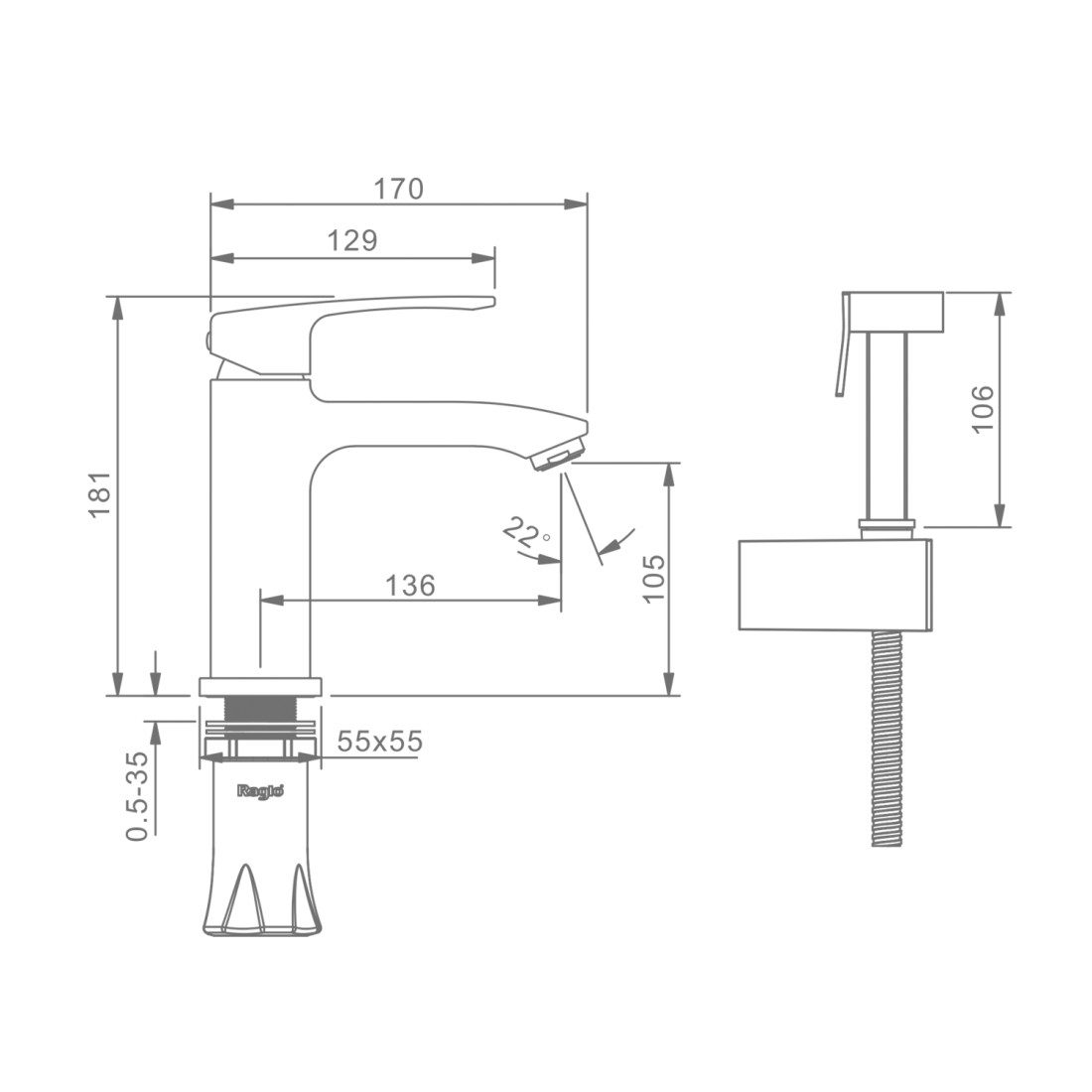 Смеситель для умывальника с гигиеническим душем Raglo R01.12 — изображение 2