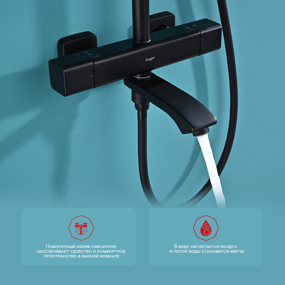 Душевая система с термостатическим смесителем Raglo R01.26.06, чёрный — изображение 8