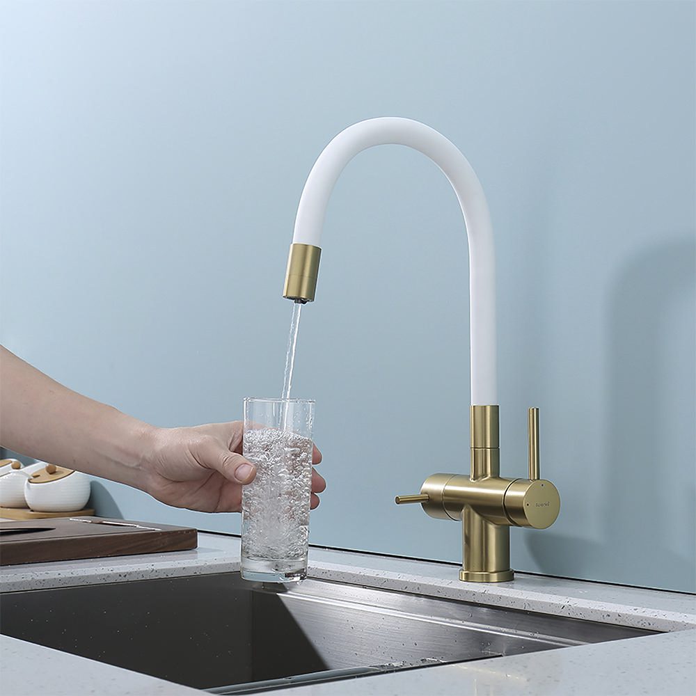 Смеситель для кухни под фильтр с гибким изливом Splenka S70.64.03, золотой сатин — изображение 6