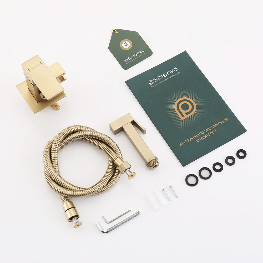 Смеситель скрытого монтажа для гигиенического душа Splenka S98.52.03, золотой сатин — изображение 7