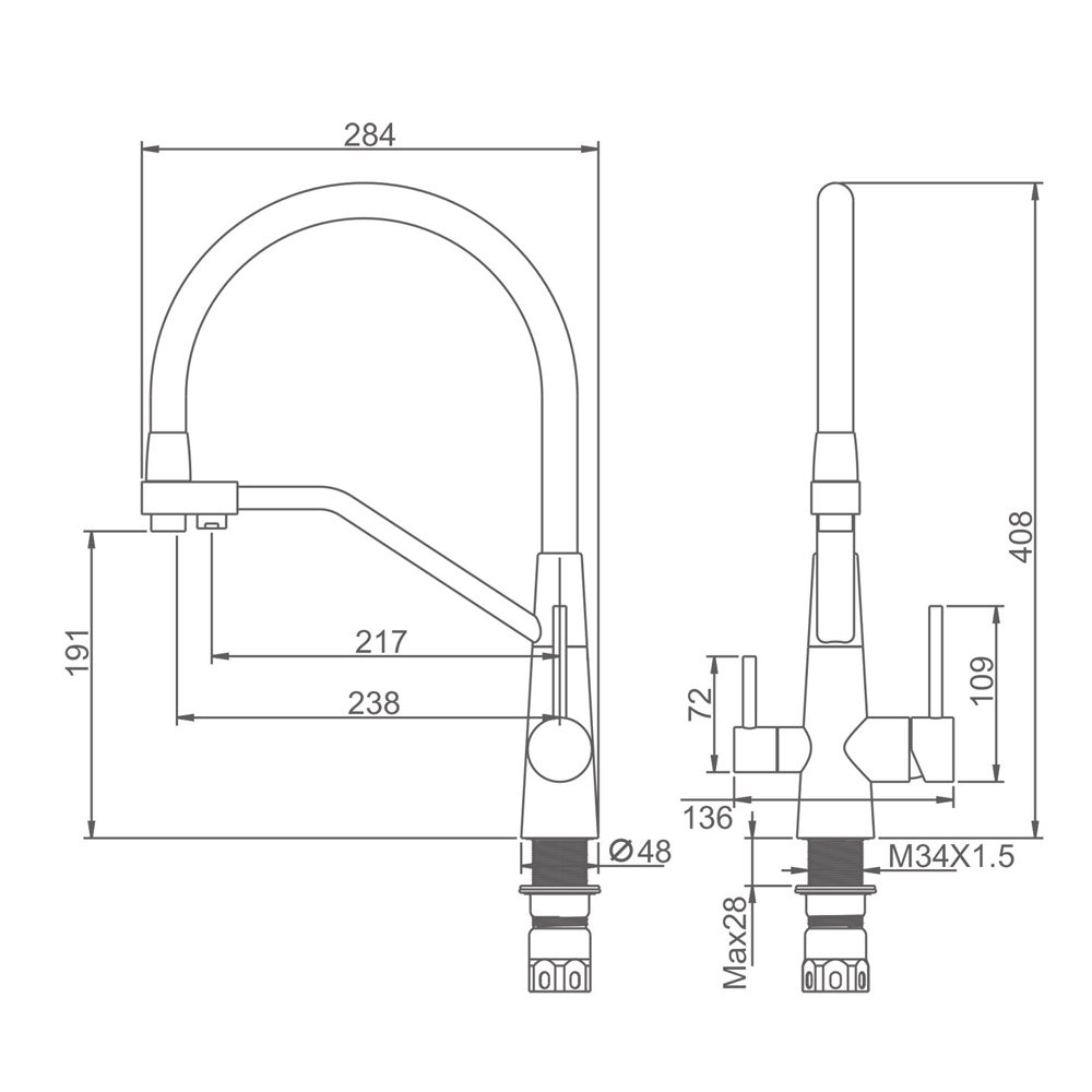Смеситель для кухни под фильтр с гибким изливом Splenka S71.62.07, серый — изображение 2