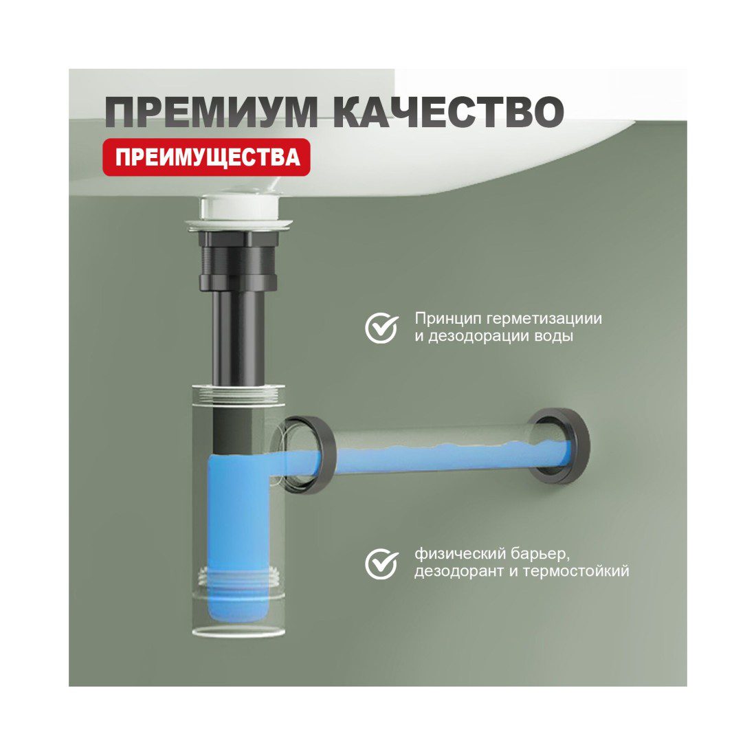 Сифон для умывальника бутылочный Raglo R600.20.09, графит — изображение 4