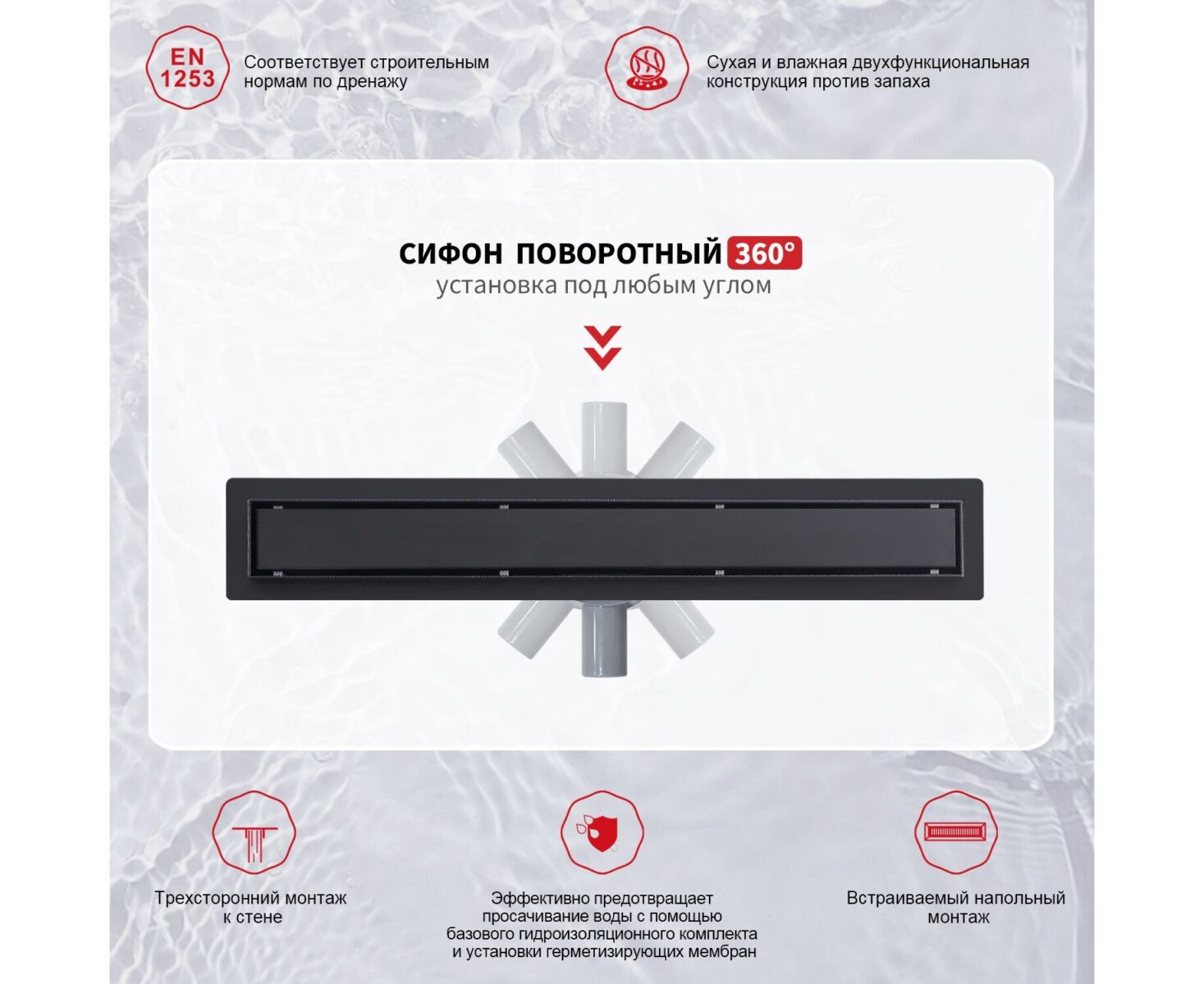 Трап для душа Raglo R652.80.06 линейный, "под плитку", 80 см, чёрный — изображение 12