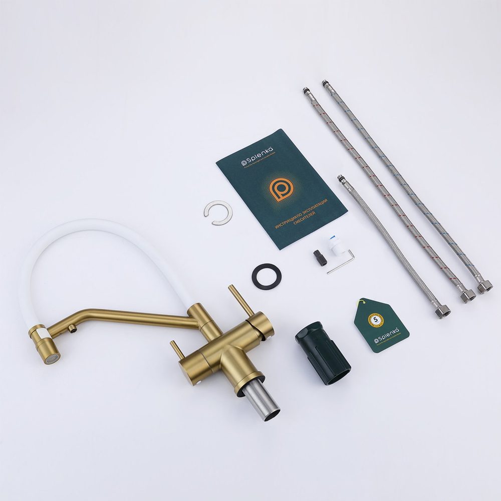 Смеситель для кухни под фильтр с гибким изливом Splenka S70.62.03, золотой сатин — изображение 10