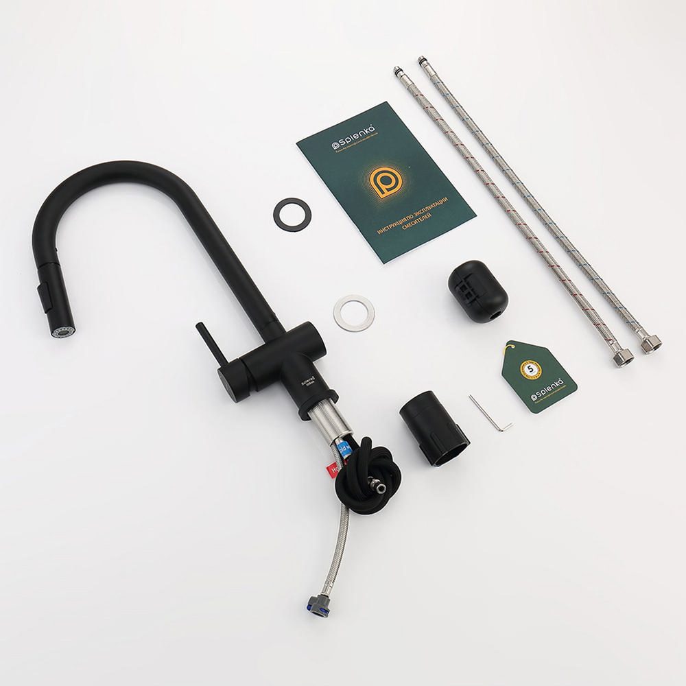 Смеситель для кухни с выдвижным изливом Splenka S204.49.06, чёрный — изображение 8