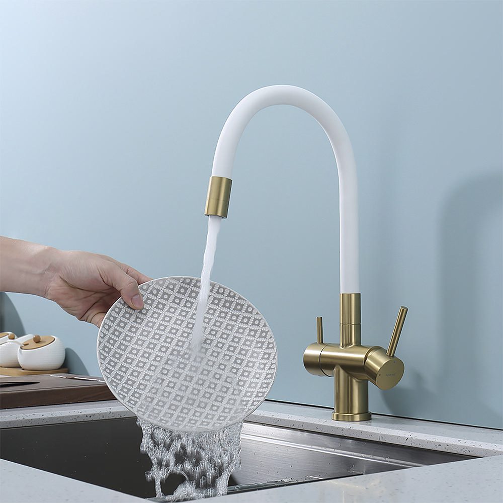 Смеситель для кухни под фильтр с гибким изливом Splenka S70.64.03, золотой сатин — изображение 5