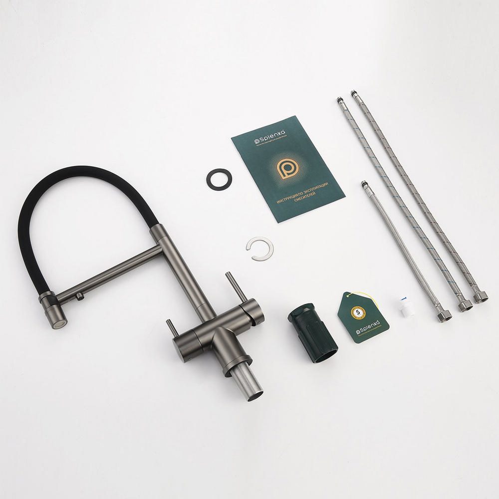 Смеситель для кухни под фильтр с гибким изливом Splenka S70.63.09, графит — изображение 8