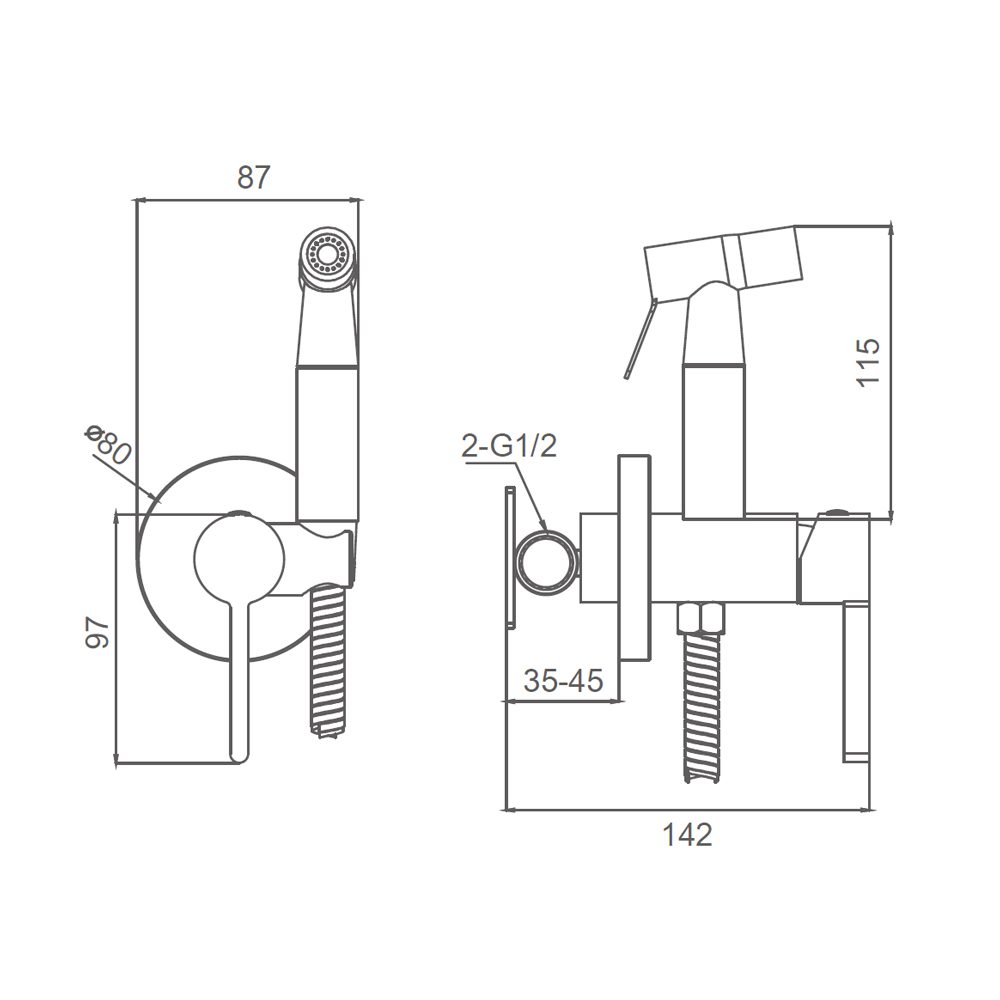Смеситель скрытого монтажа для гигиенического душа Splenka S221.52.09, графит — изображение 2