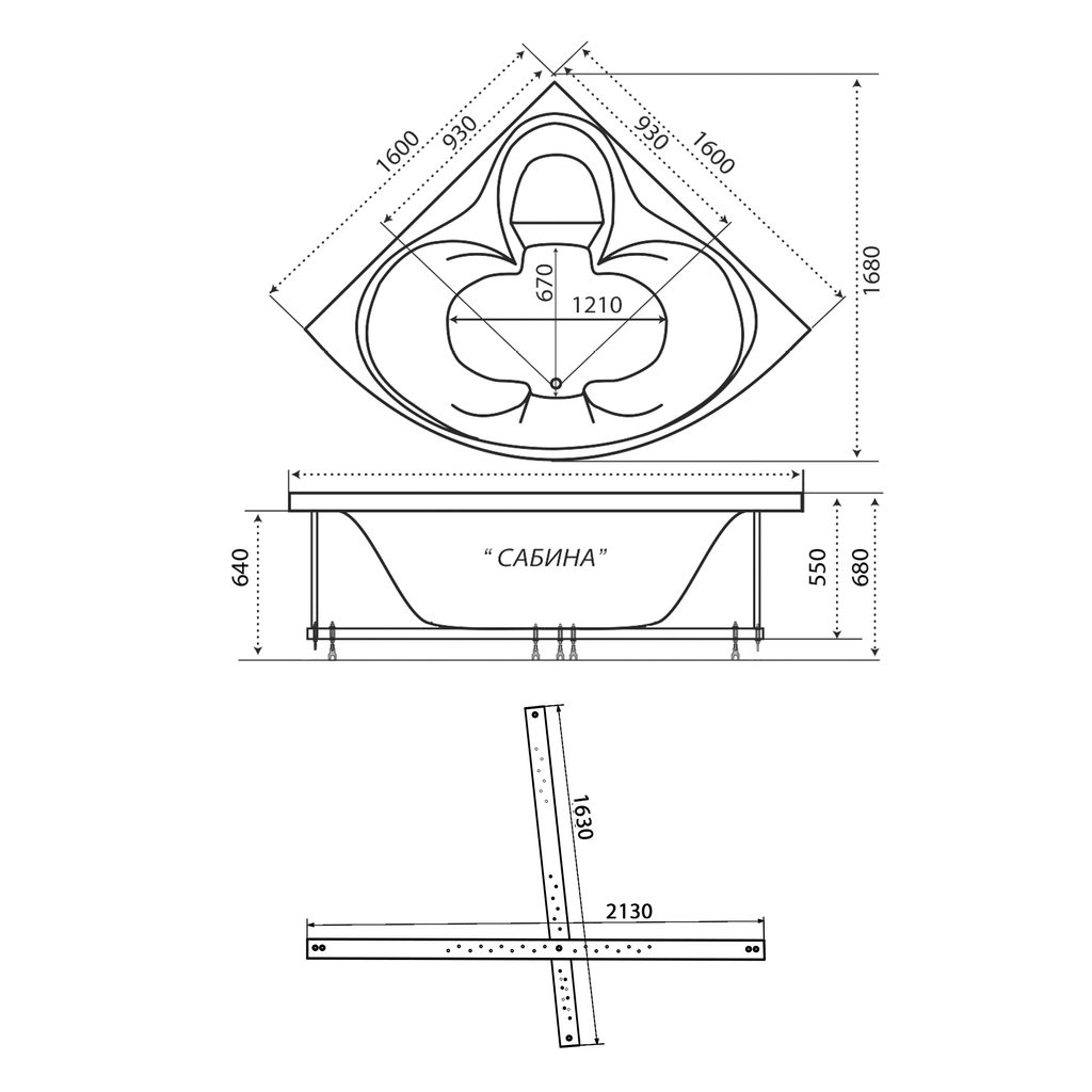 Ванна акриловая Тритон Сабина 160x160, Н0000099987 — изображение 6