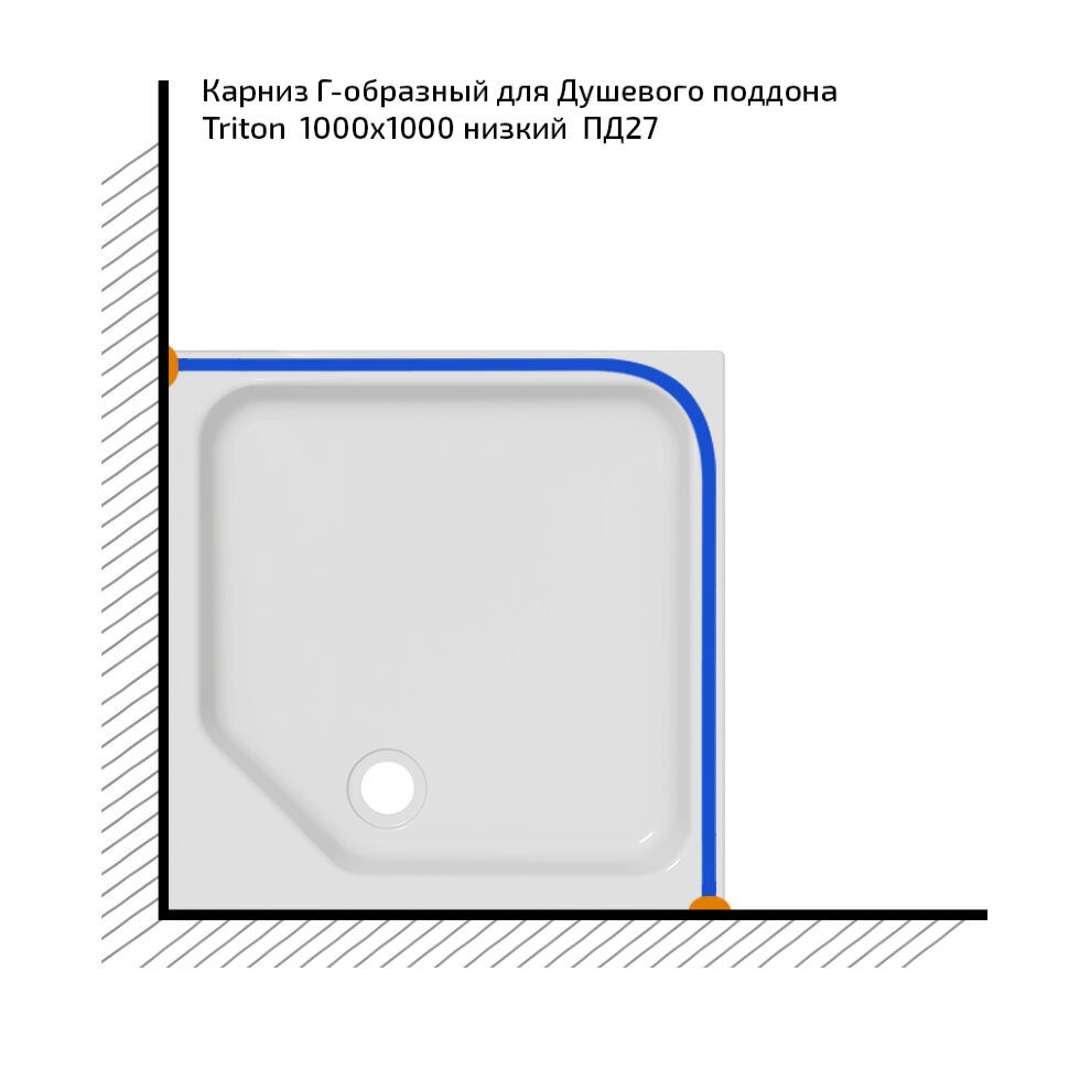 Карниз для ванны г-образный Тритон 100x100, Щ0000063196 — изображение 3