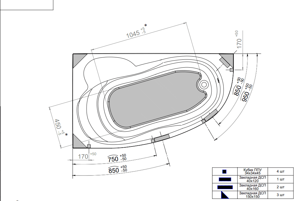 Ванна акриловая Тритон Изабель 170x100, правая, Щ0000048747 — изображение 9