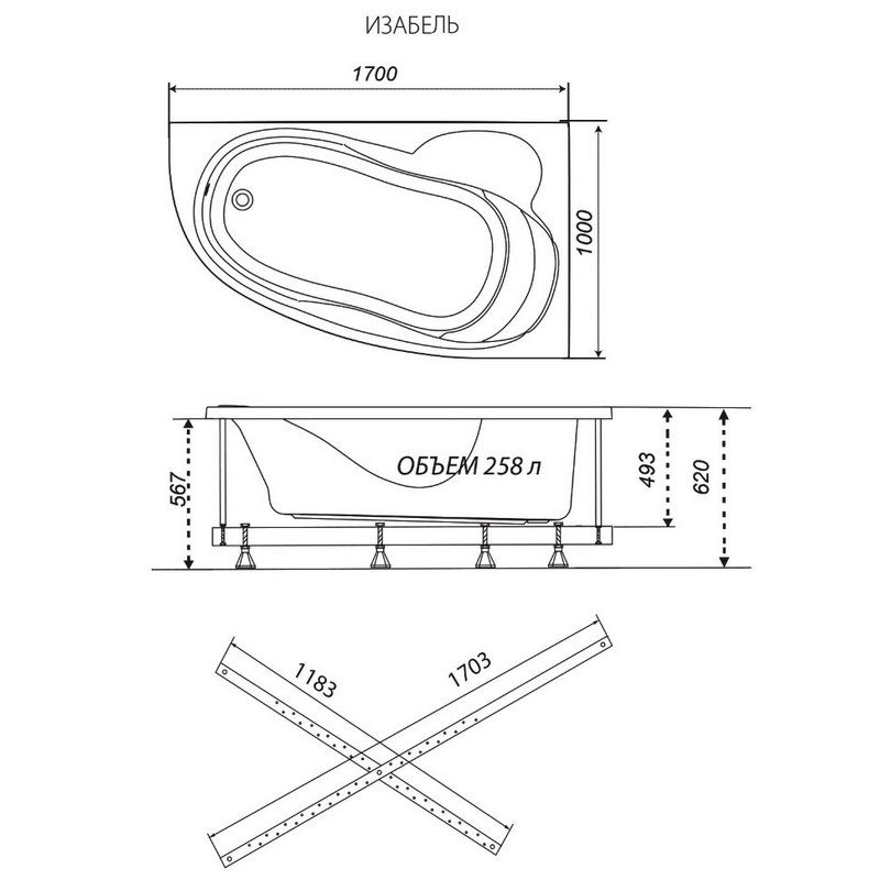 Ванна гидромассажная Тритон Изабель левая 170x100, Базовая, Щ000001052 — изображение 3