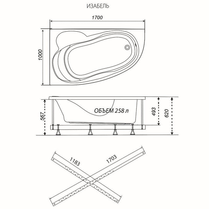 Ванна гидромассажная Тритон Изабель правая 170x100, Базовая Flat, Щ000001396 — изображение 3