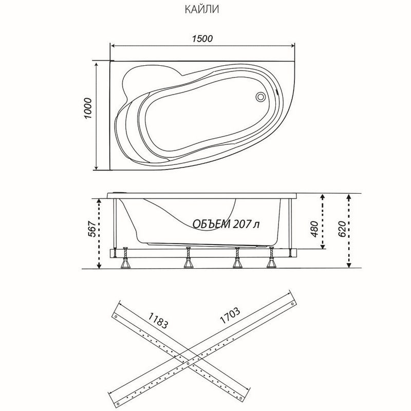 Ванна гидромассажная Тритон Кайли правая 150x100, Базовая, Щ000001087 — изображение 3