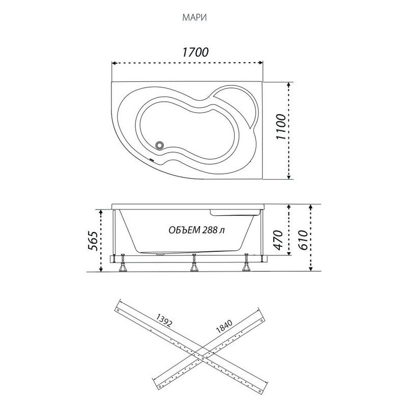 Ванна гидромассажная Тритон Мари левая 170x110, Базовая Flat, Щ000001377 — изображение 5