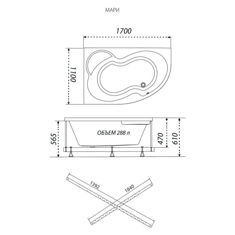 Ванна гидромассажная Тритон Мари правая 170x110, Базовая, Щ000001291 — изображение 5