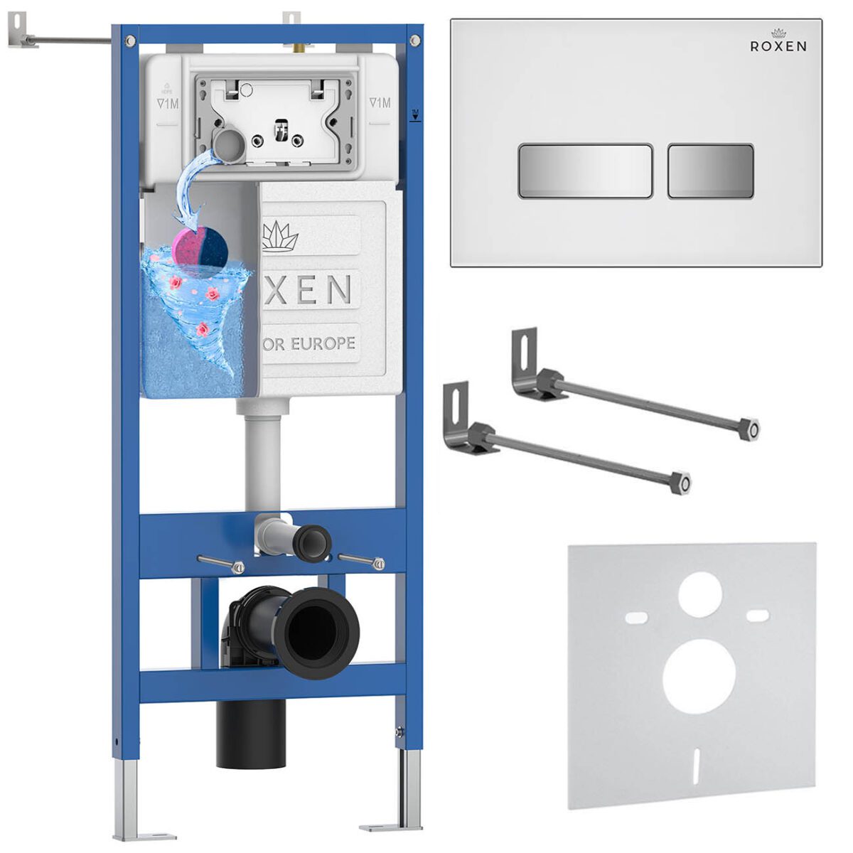 Комплект инсталляции Roxen StounFix Dual Fresh с кнопкой Glass (белая/глянец), 871161