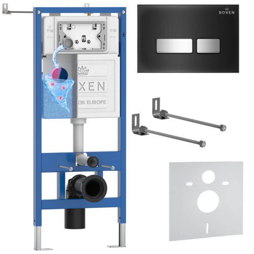 Комплект инсталляции Roxen StounFix Dual Fresh с кнопкой Glass (чёрная/глянец), 873337