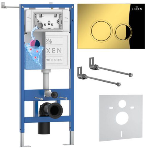 Комплект инсталляции Roxen StounFix Dual Fresh с кнопкой Santi (золото/глянец), 968001