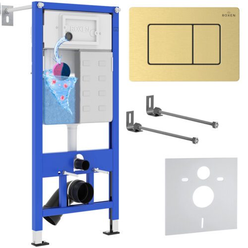 Комплект инсталляции Roxen StounFix Dual Fresh с кнопкой Steel (золото/матовая), 968409