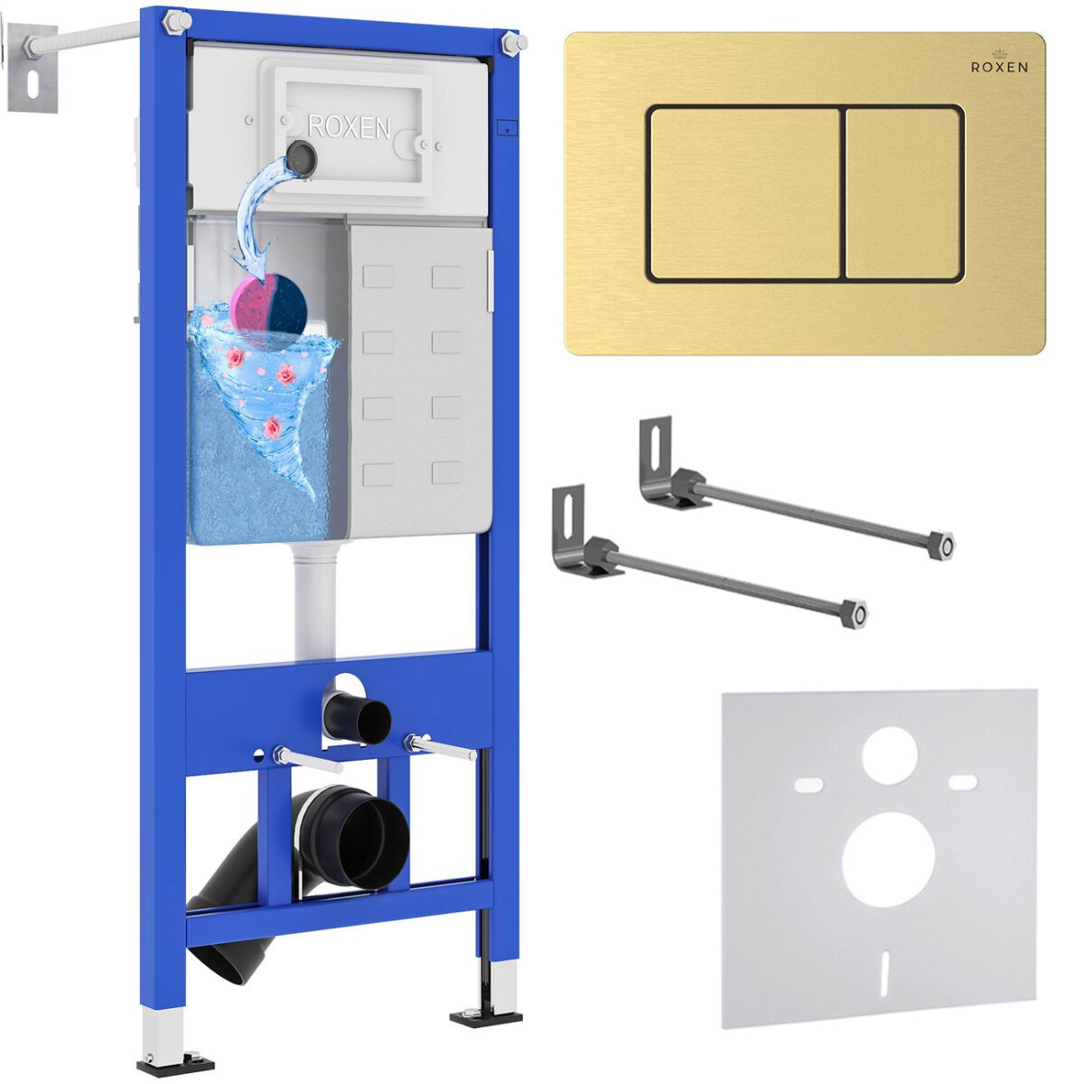 Комплект инсталляции Roxen StounFix Dual Fresh с кнопкой Steel (золото/матовая), 968409