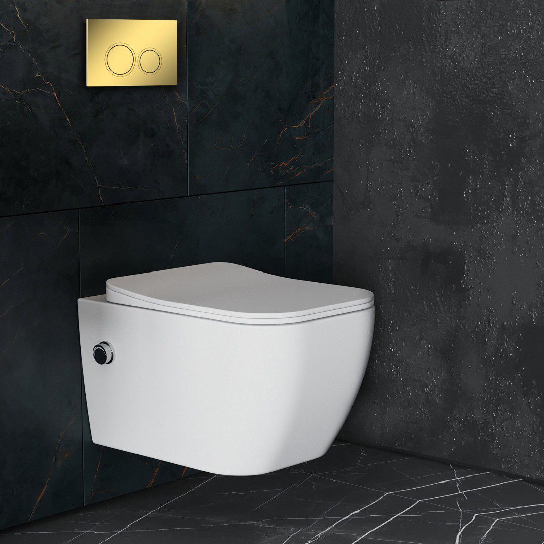 Комплект инсталляции Roxen StounFix Dual Fresh с унитазом Cube Bidet и кнопкой Santi (золото/глянец), 968094 — изображение 12