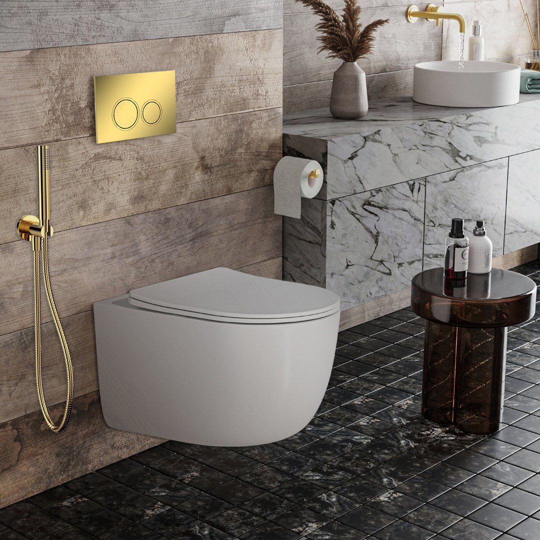 Комплект инсталляции Roxen StounFix Dual Fresh с унитазом Vortex и кнопкой Santi (золото/глянец), 968046 — изображение 10