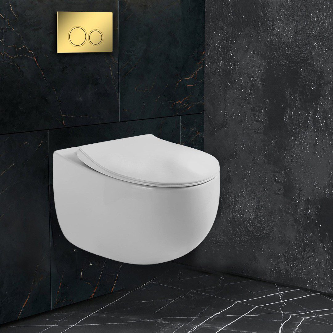 Комплект инсталляции Roxen StounFix Dual Fresh с унитазом Egg и кнопкой Santi (золото/глянец), 968031 — изображение 12