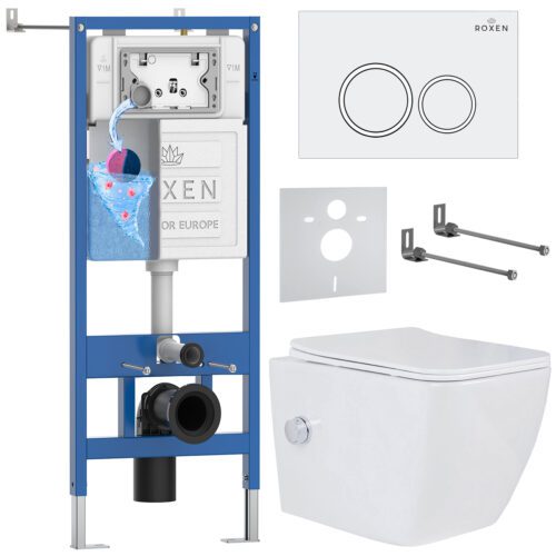 Комплект инсталляции Roxen StounFix Dual Fresh с унитазом Cube Bidet и кнопкой Santi (белая/глянец), 506235