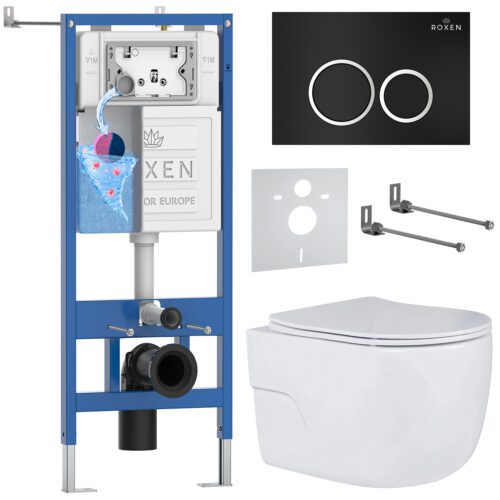 Комплект инсталляции Roxen StounFix Dual Fresh с унитазом Porto и кнопкой Santi (чёрная/матовая), 507197