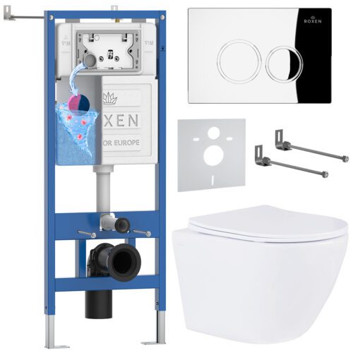Комплект инсталляции Roxen StounFix Dual Fresh с унитазом Antares и кнопкой Santi (хром/глянец), 508565