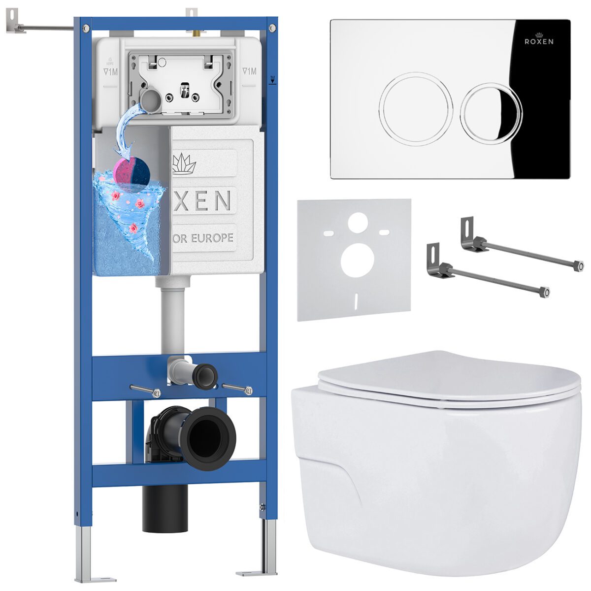 Комплект инсталляции Roxen StounFix Dual Fresh с унитазом Porto и кнопкой Santi (хром/глянец), 516917