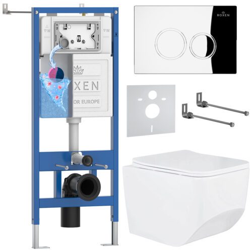 Комплект инсталляции Roxen StounFix Dual Fresh с унитазом Boro и кнопкой Santi (хром/глянец), 518414