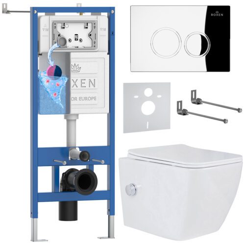 Комплект инсталляции Roxen StounFix Dual Fresh с унитазом Cube Bidet и кнопкой Santi (хром/глянец), 521082