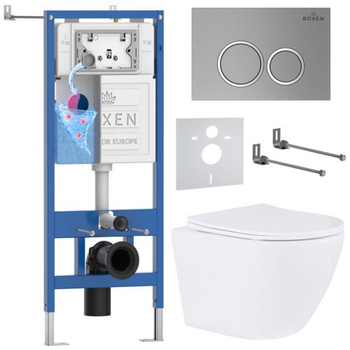 Комплект инсталляции Roxen StounFix Dual Fresh с унитазом Antares и кнопкой Santi (хром/матовая), 524734