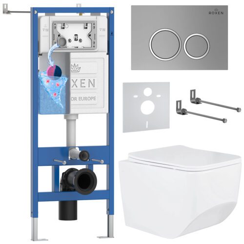 Комплект инсталляции Roxen StounFix Dual Fresh с унитазом Boro и кнопкой Santi (хром/матовая), 532055