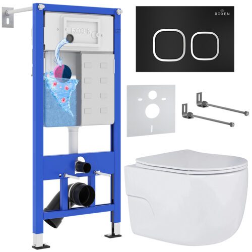 Комплект инсталляции Roxen StounFix Dual Fresh с унитазом Porto и кнопкой Santi (чёрная/матовая), 545591