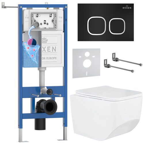 Комплект инсталляции Roxen StounFix Dual Fresh с унитазом Boro и кнопкой Santi (чёрная/матовая), 545698