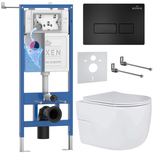 Комплект инсталляции Roxen StounFix Dual Fresh с унитазом Porto и кнопкой Caspia (чёрная/матовая), 580109