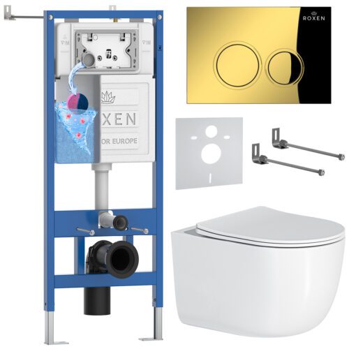 Комплект инсталляции Roxen StounFix Dual Fresh с унитазом Vortex и кнопкой Santi (золото/глянец), 968046