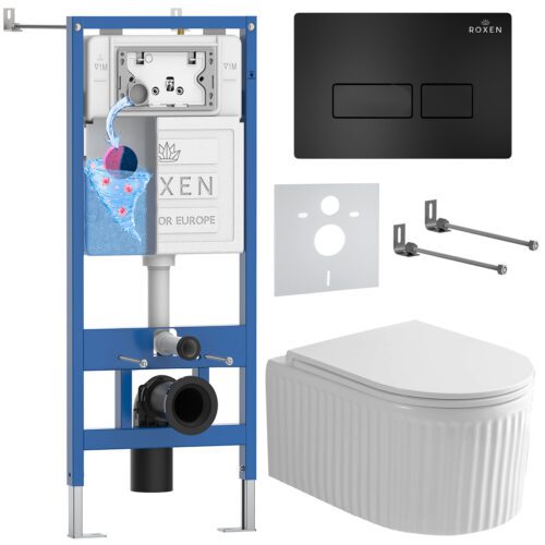 Комплект инсталляции Roxen StounFix Dual Fresh с унитазом Royal Matt и кнопкой Caspia (чёрная/матовая), 968211